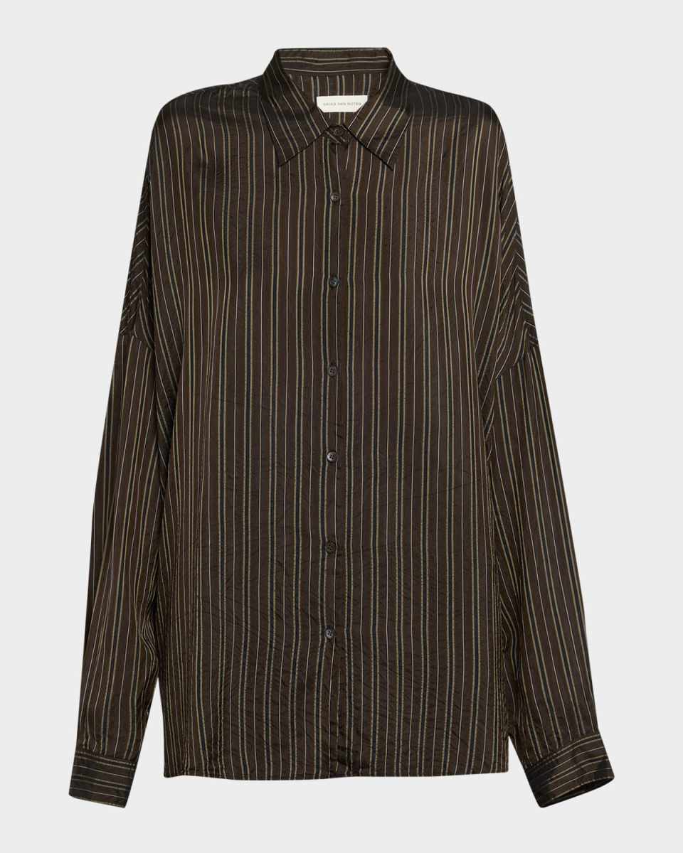 Casia Crinkled Stripe Button-Front Blous